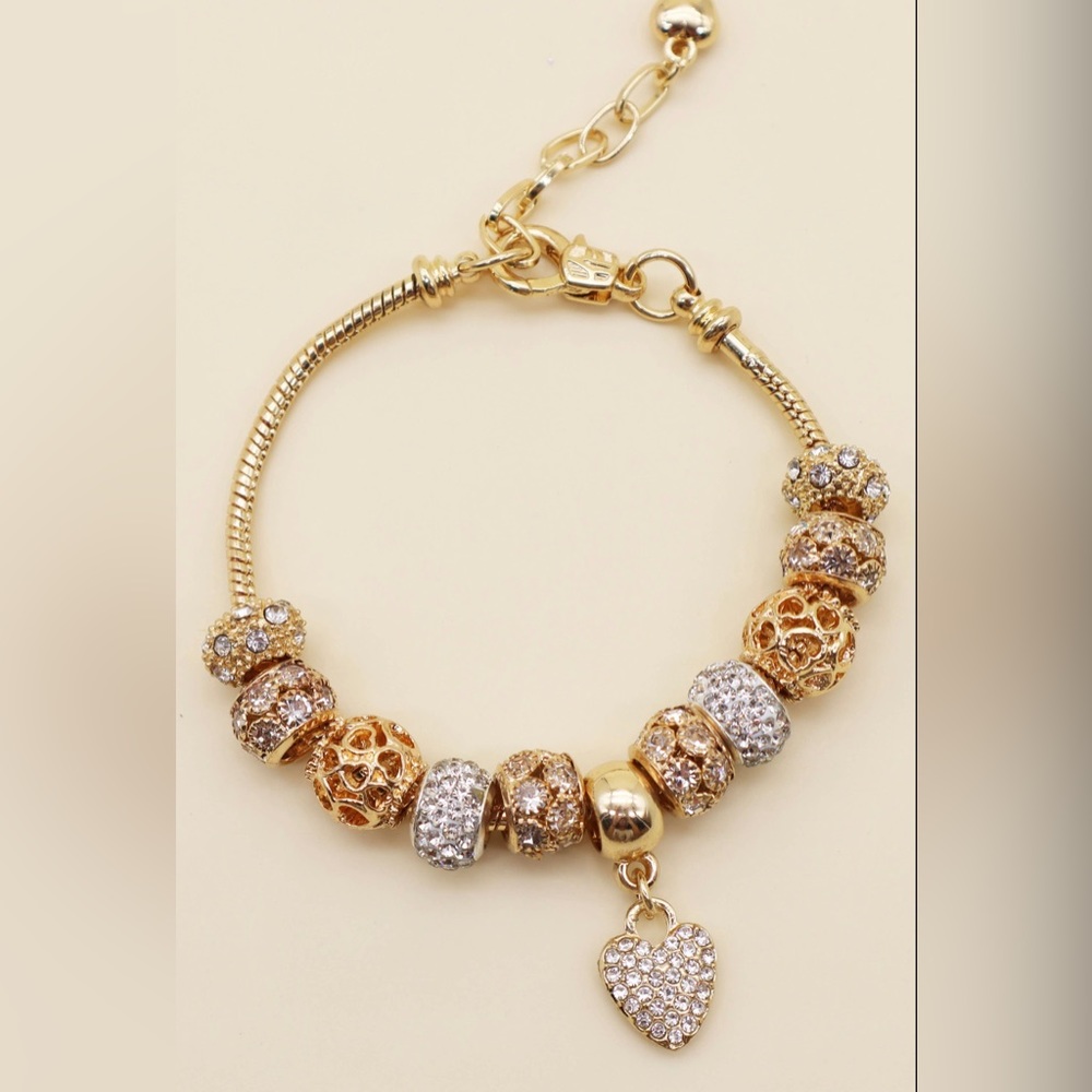 Heart Zircon Alloy Beaded Bracelet
